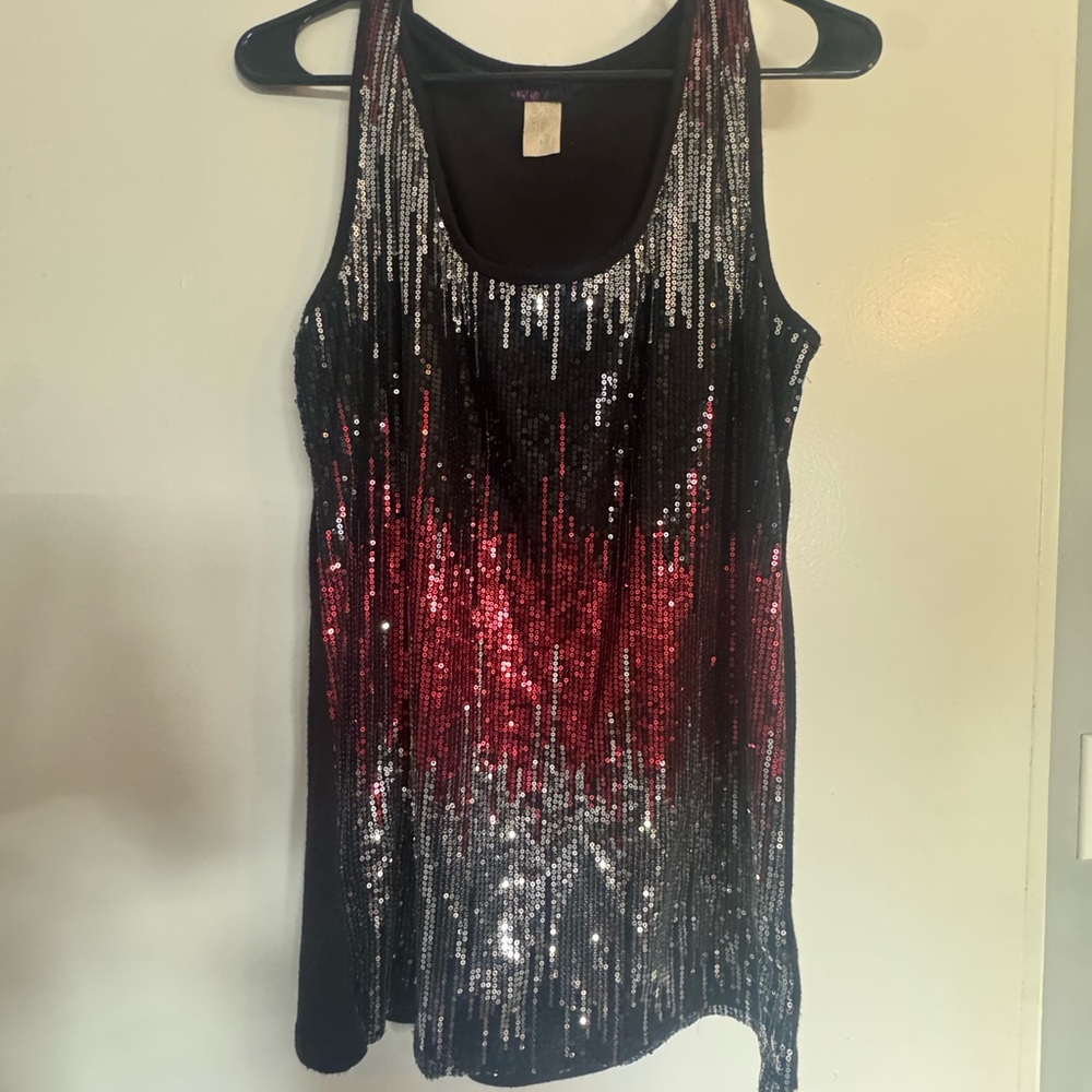 Agenda Black and Red Sequin Tank Top